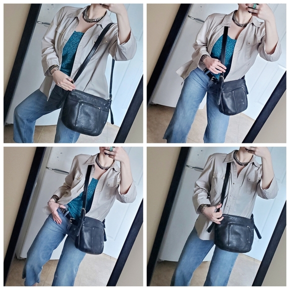 Vintage Stone Mountain Genuine Black Leather Crossbody/Shoulder Bag - Picture 2 of 16